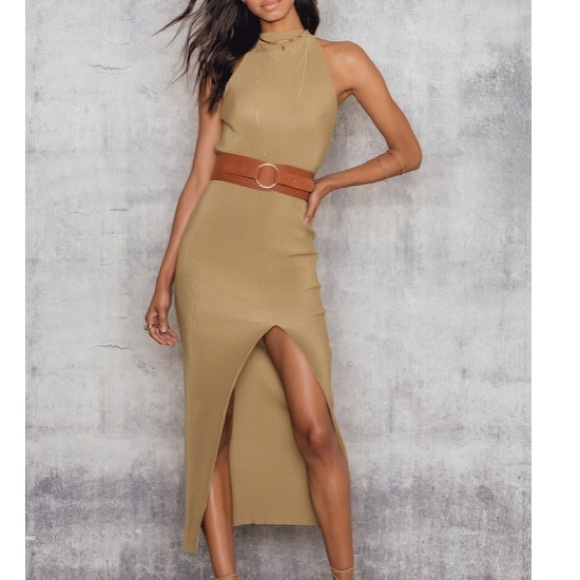 Lulus Dresses & Skirts - Olive-gold mock neck with slit ribbed new dress